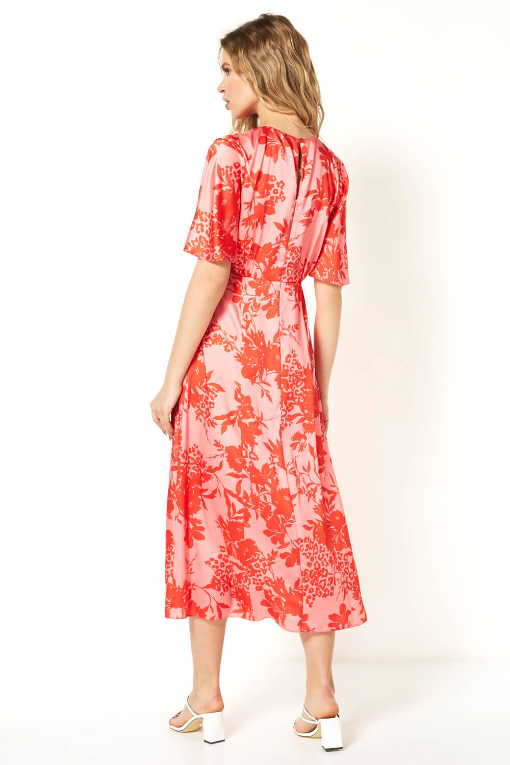 PINK Floral Print Oriental Midi Dress, Image 2 of 4
