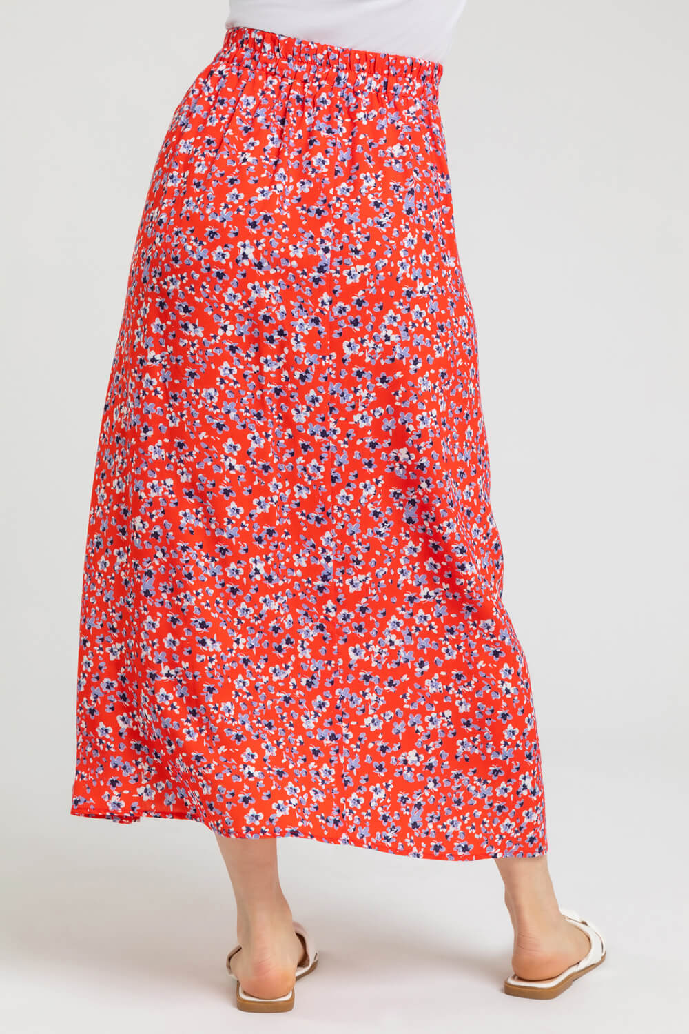 Red Petite Ditsy Floral A-Line Skirt, Image 3 of 4