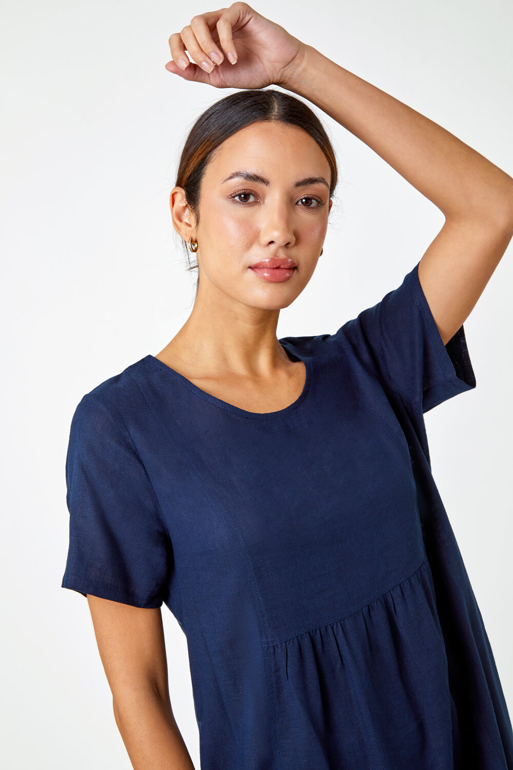 Navy  Relaxed Cotton Blend Pocket Dress, Image 4 of 5