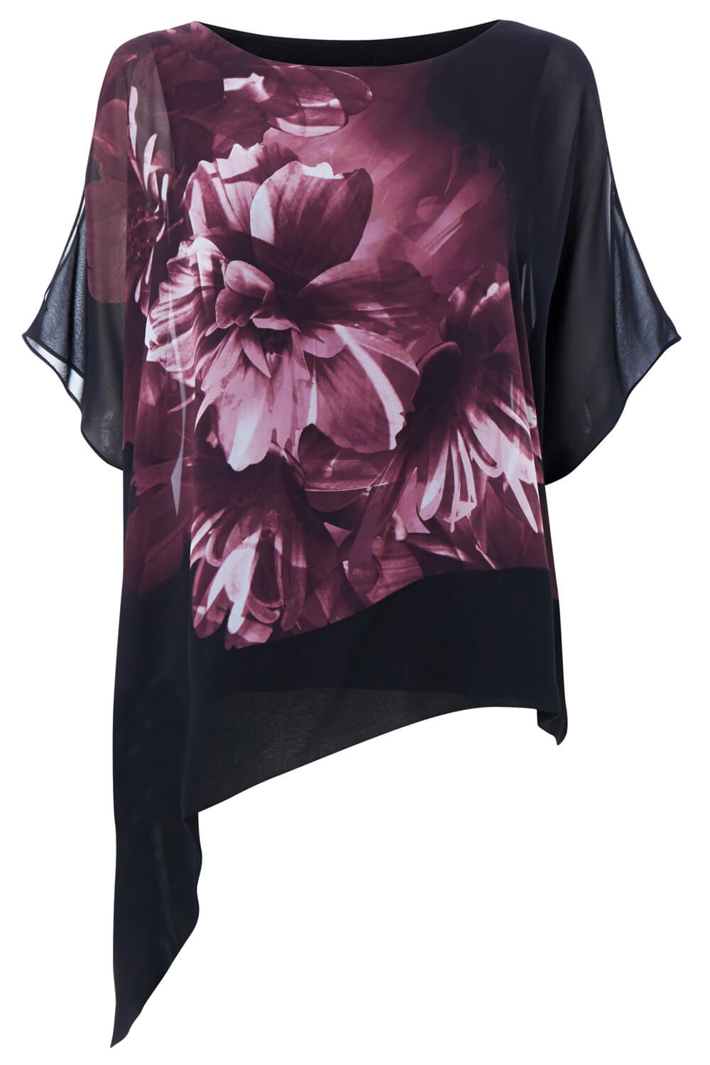 PINK Floral Print Asymmetric Overlay Top, Image 5 of 5