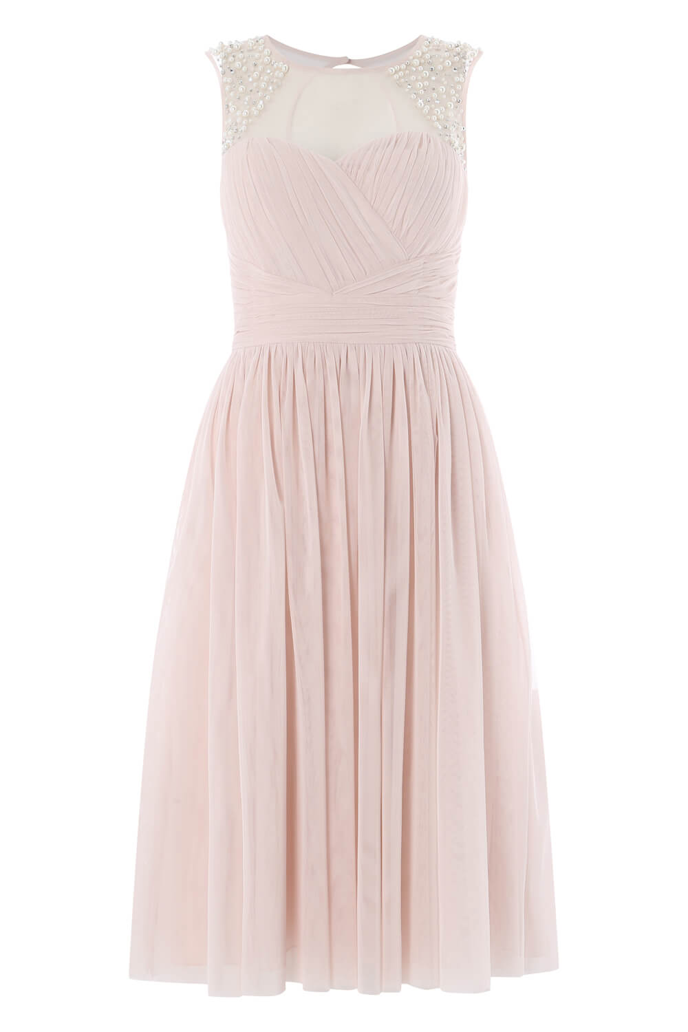 Light Pink Bead Embellished Knee Length Dress, Image 5 of 5