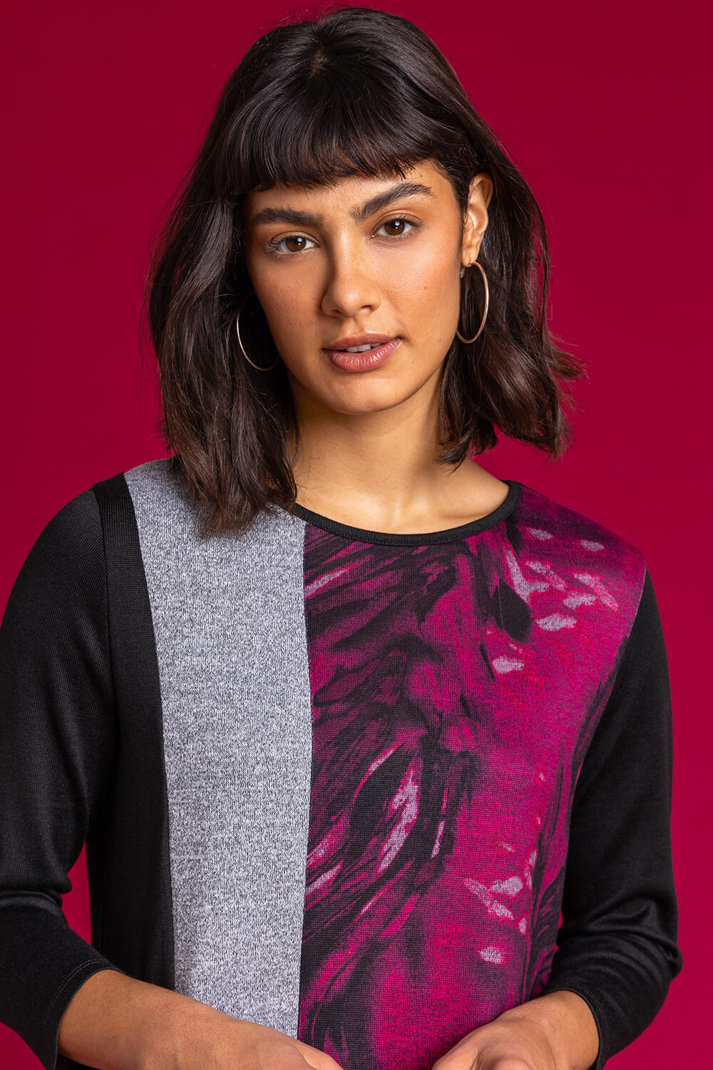 CERISE Abstract Print Colour Block Top, Image 4 of 5