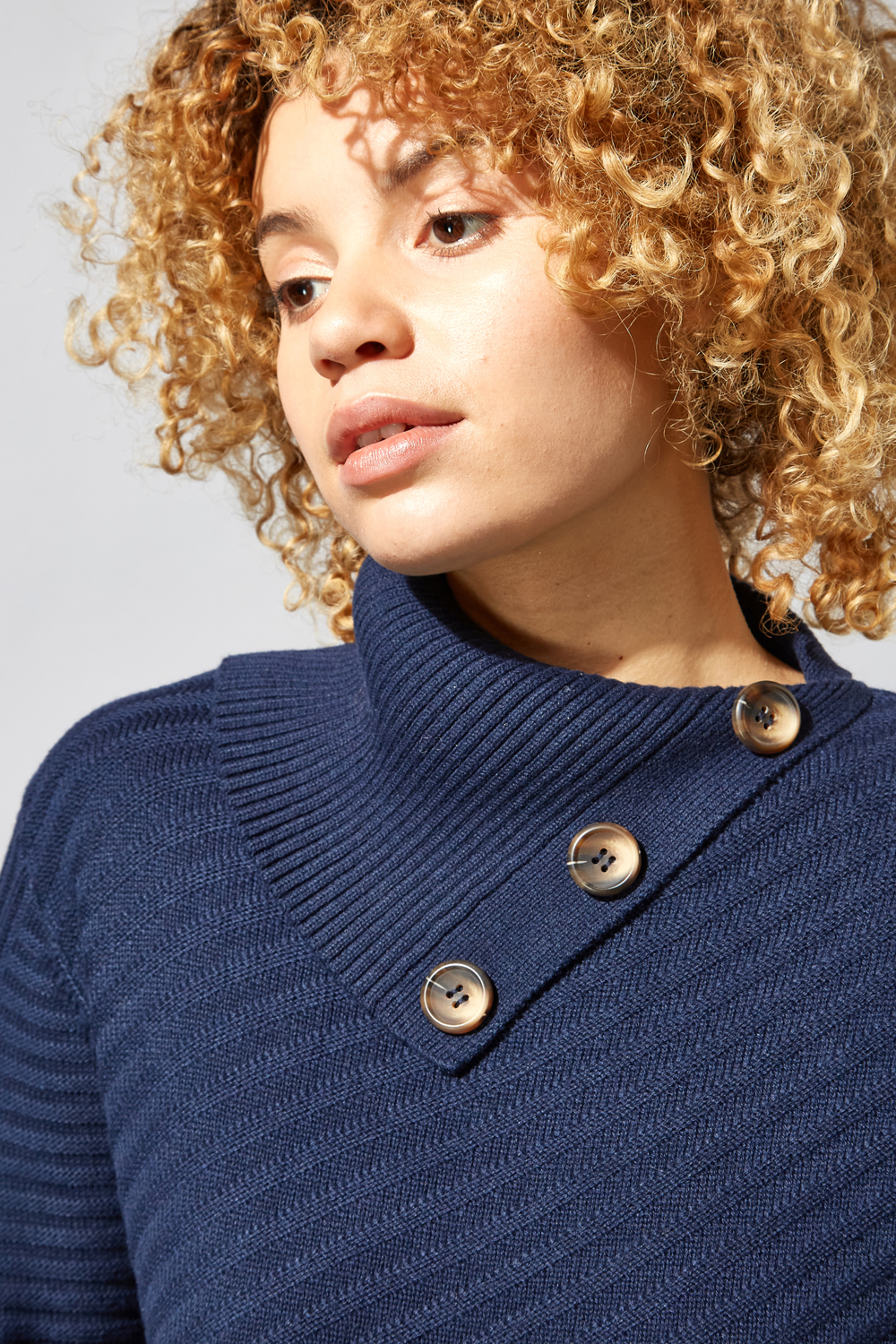 Navy  Textured Knit Button Detail Jumper, Image 4 of 4
