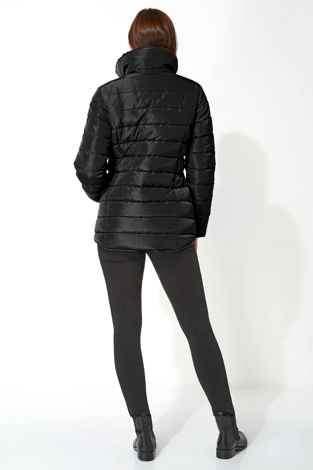 Black Short Zip Through Padded Coat, Image 3 of 5