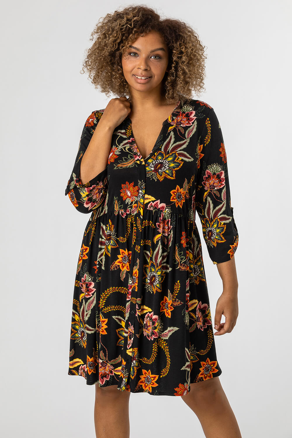 Curve Floral Print Jersey Dress