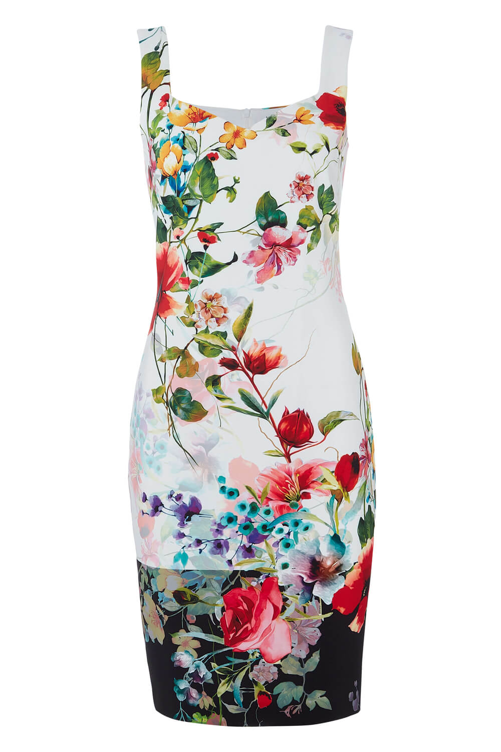 Ivory  Floral Print Sweetheart Scuba Dress, Image 4 of 4