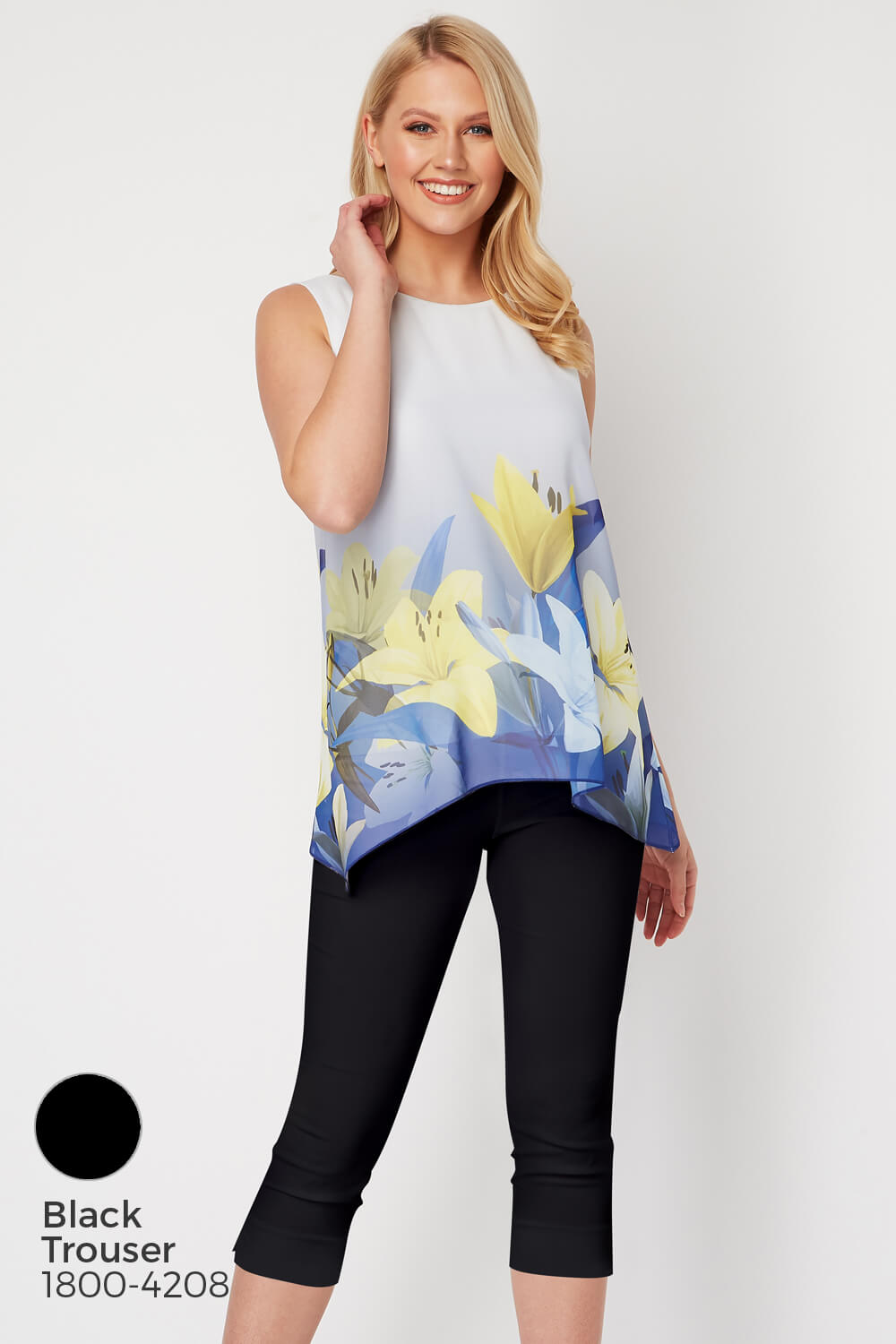 Blue Floral Border Print Overlay Top, Image 7 of 8