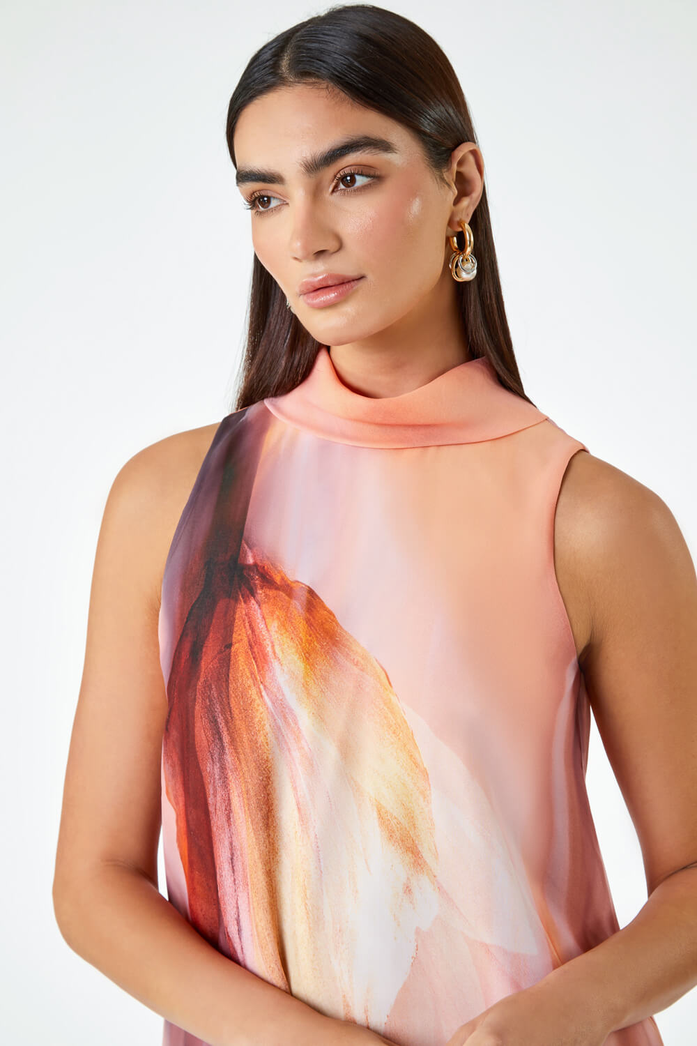 Peach LIMITED Printed High Neck Shift Dress, Image 4 of 5