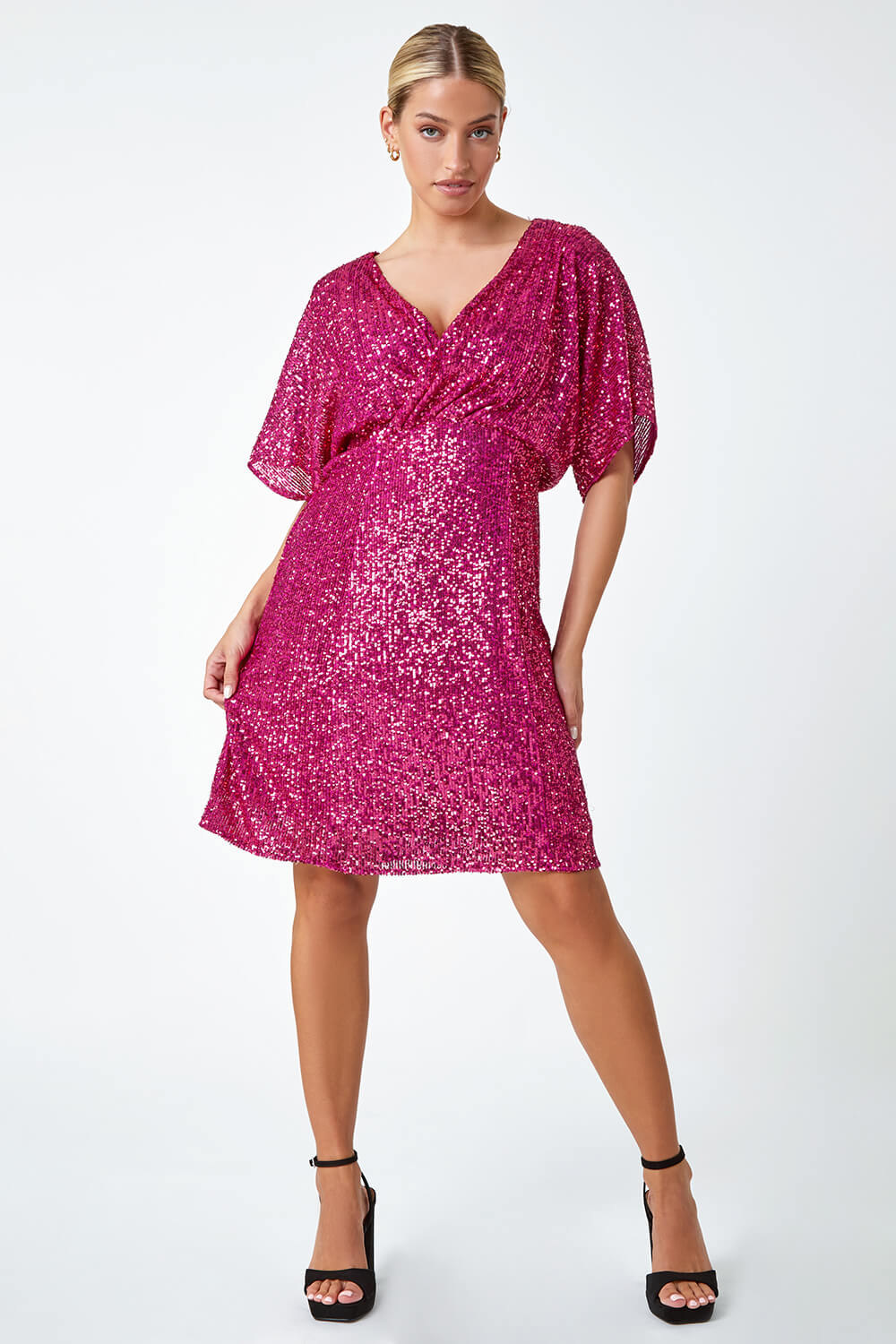 PINK Sequin Embellished Wrap Stretch Dress, Image 2 of 6