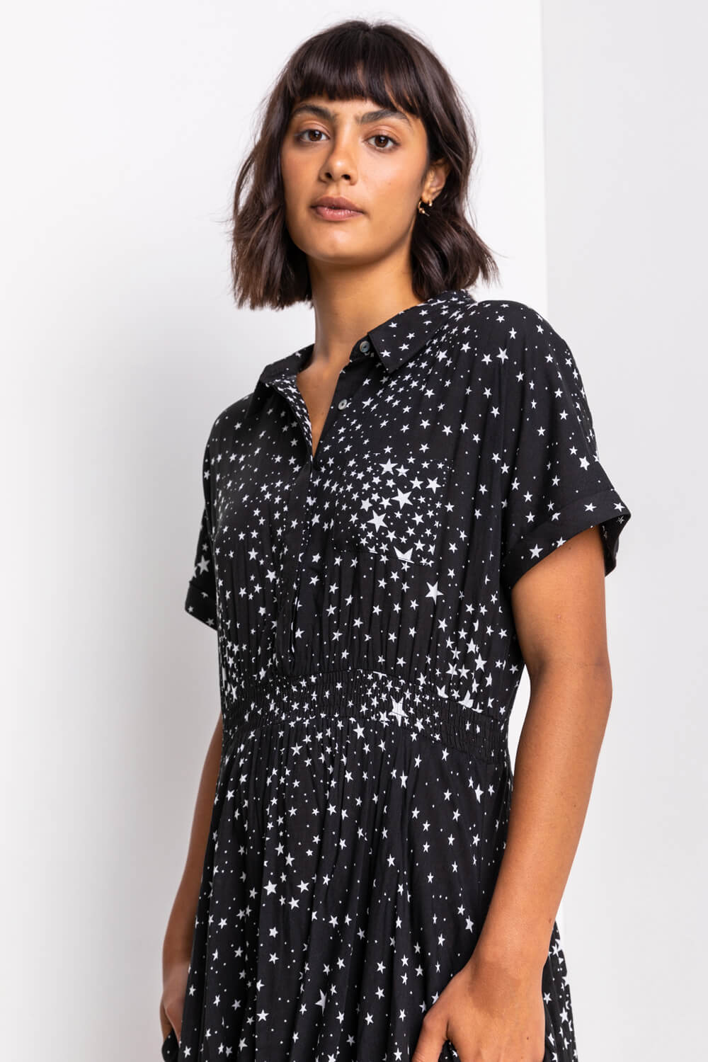 Black Star Print Hanky Shirt Dress, Image 5 of 5