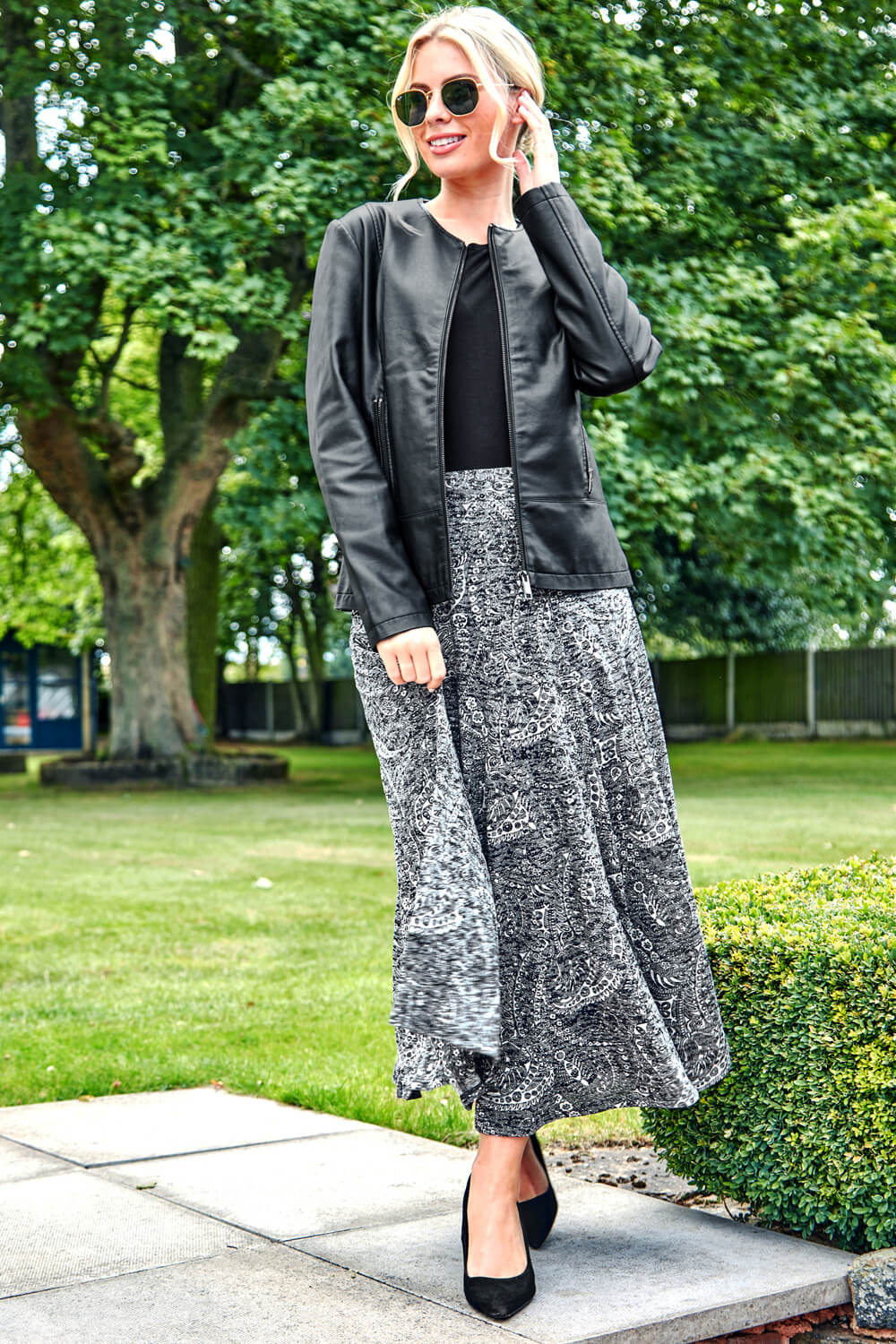 Grey Paisley Print Burnout Midi Skirt, Image 3 of 4