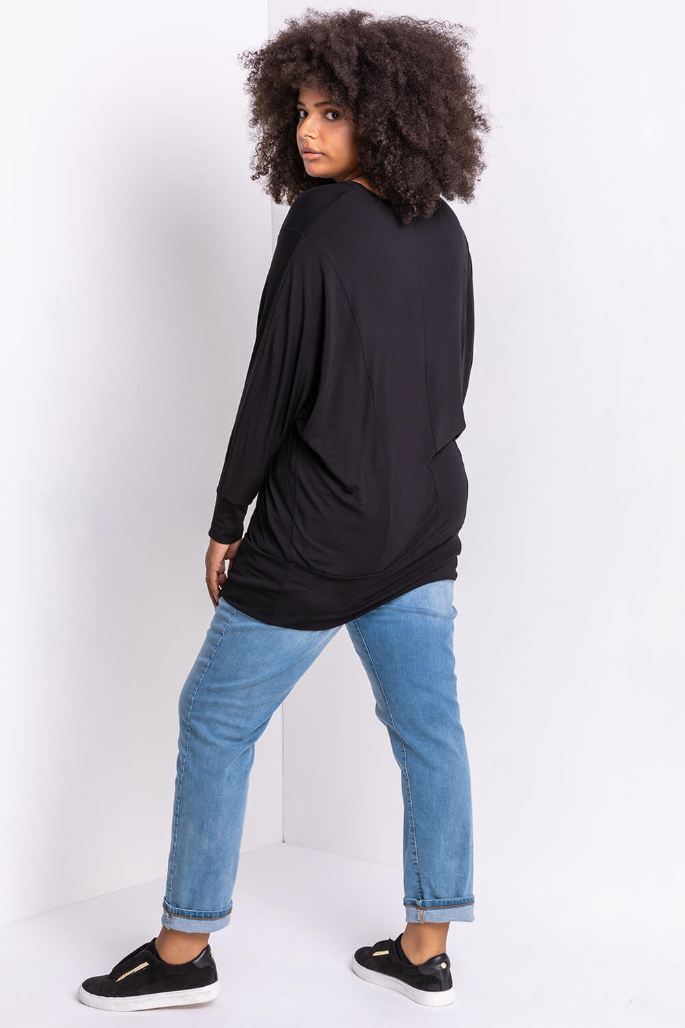 Black Curve Crew Neck Long Sleeve Top, Image 2 of 4