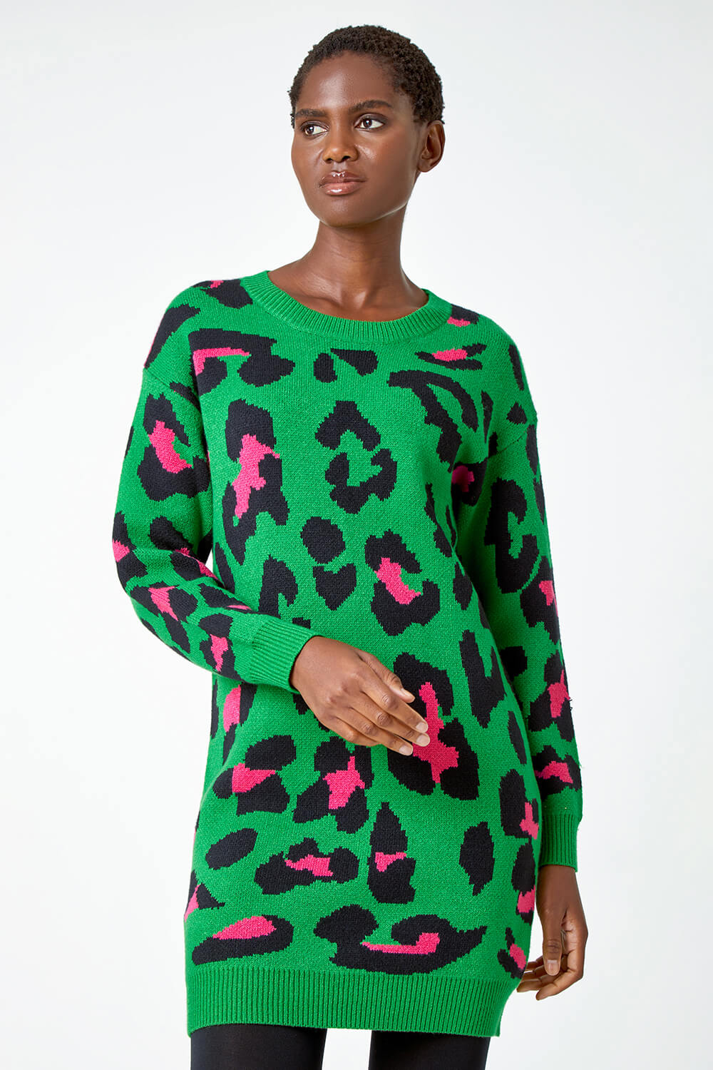 Leopard Print Knitted Jumper Dress