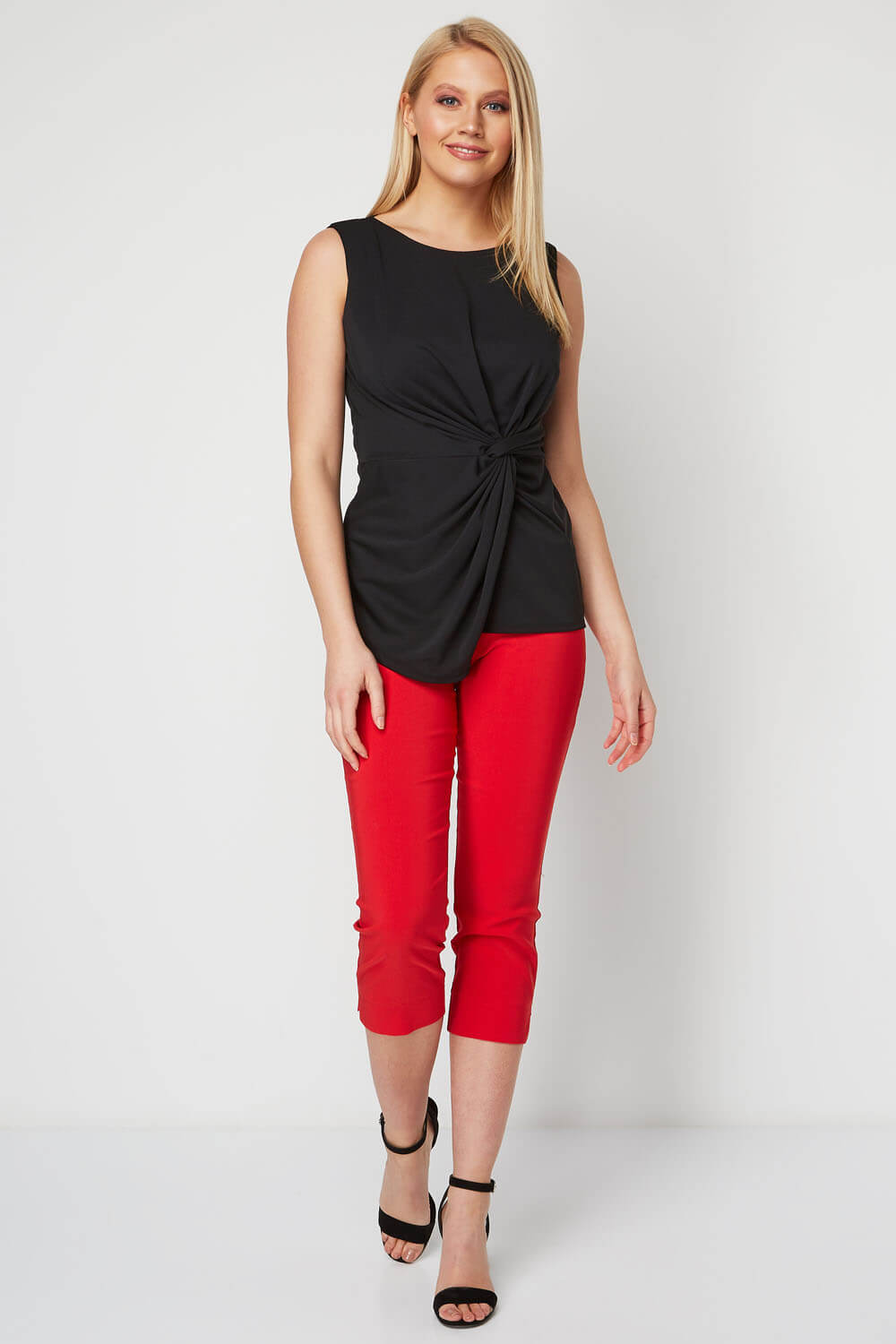 Black Sleeveless Knot Front Top , Image 2 of 8
