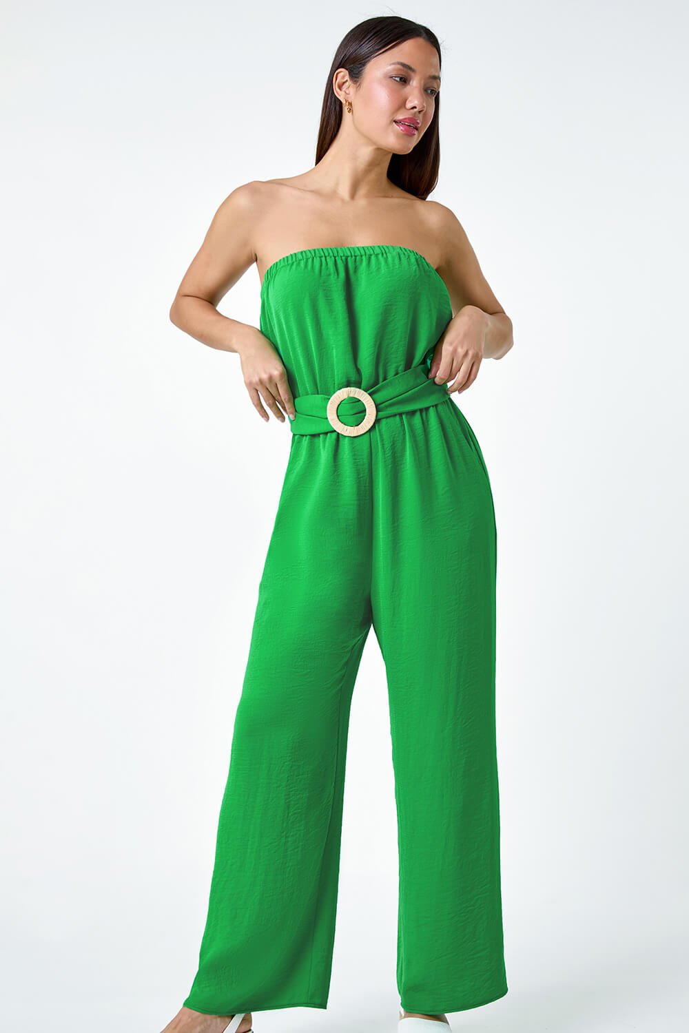 Green Belted Bandeau Jumpsuit, Image 4 of 5