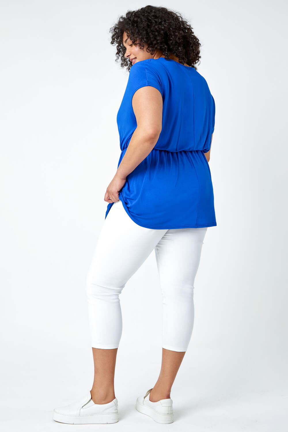 Royal Blue Curve Shirred Waist Tunic Top, Image 3 of 5