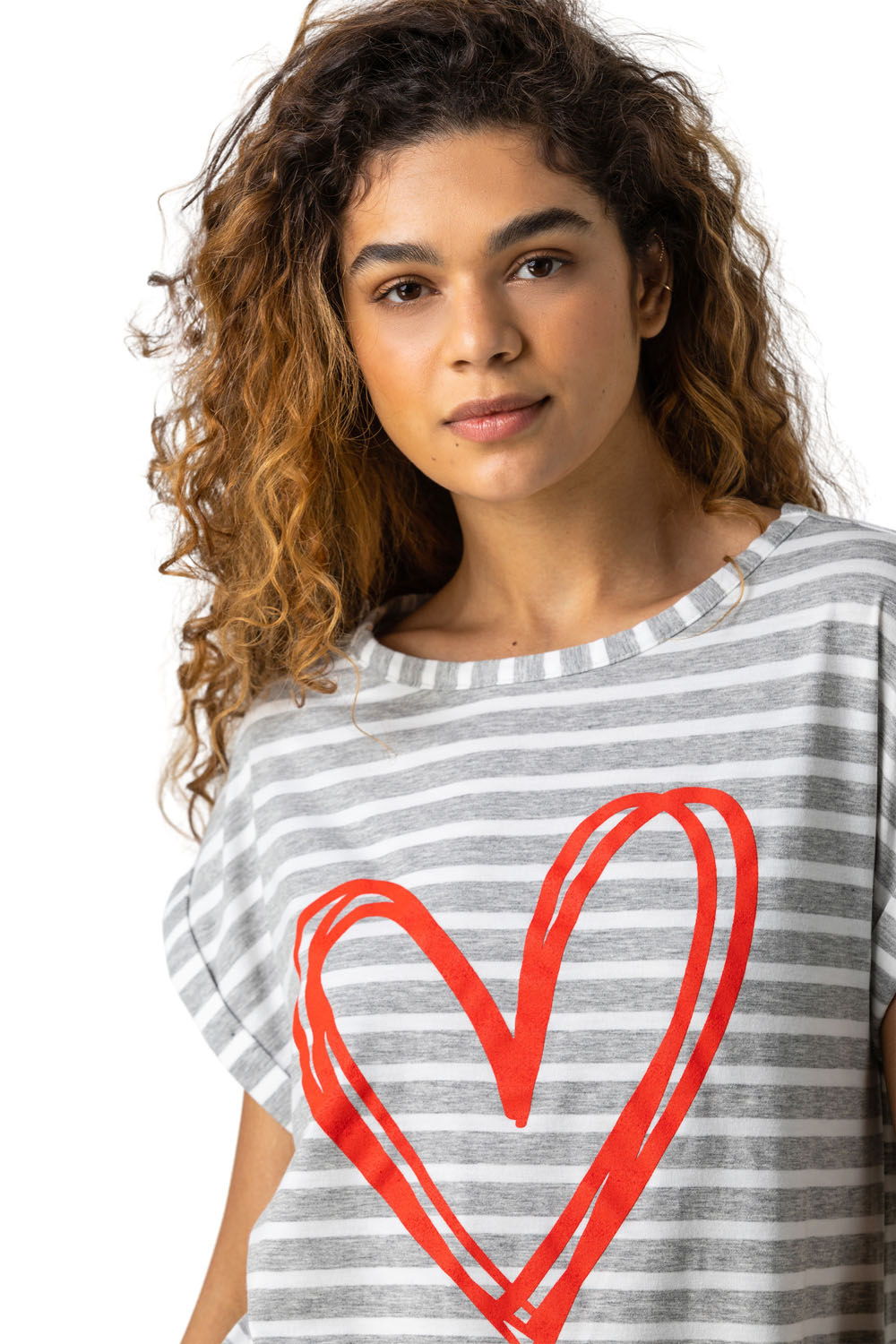 Stripe Print Heart T-Shirt