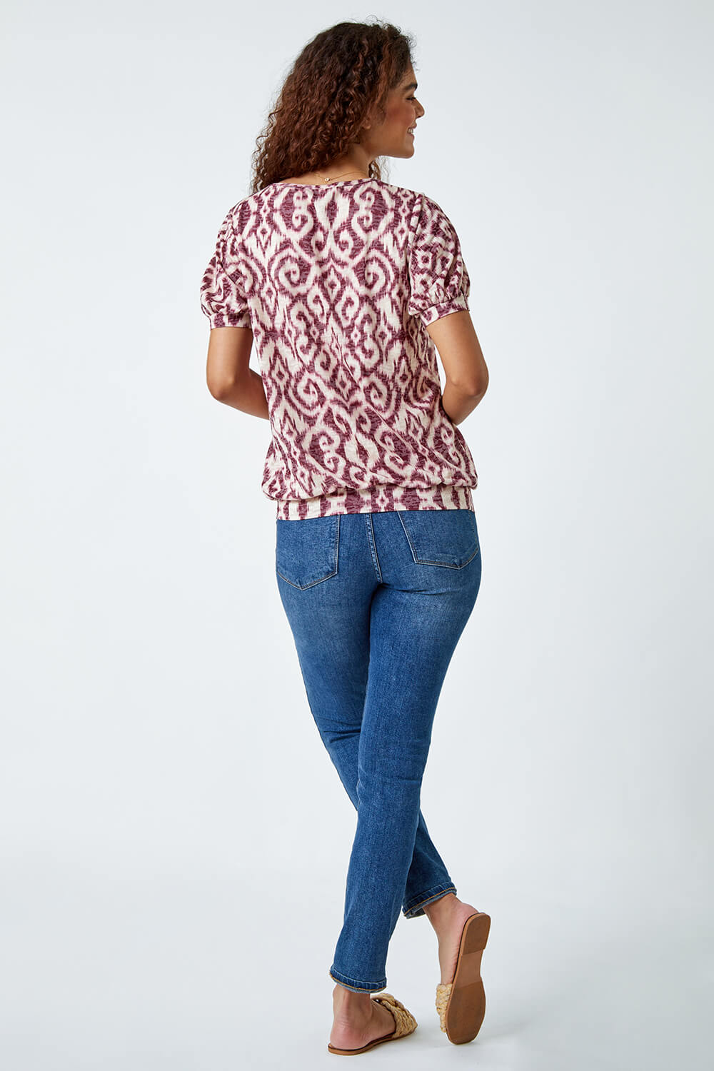Wine Abstract Burnout Print Blouson Top, Image 3 of 5