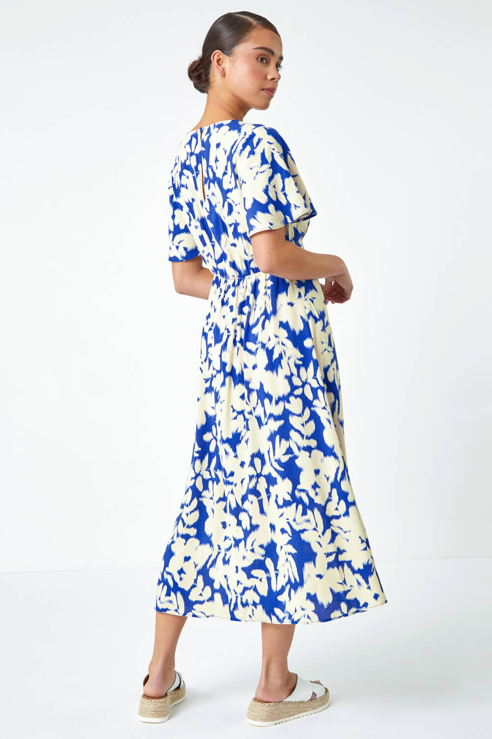 Royal Blue Petite Floral Print Midi Dress, Image 3 of 5