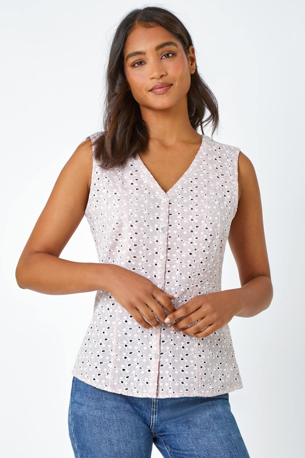 Sleeveless Embroidered Cotton Blouse