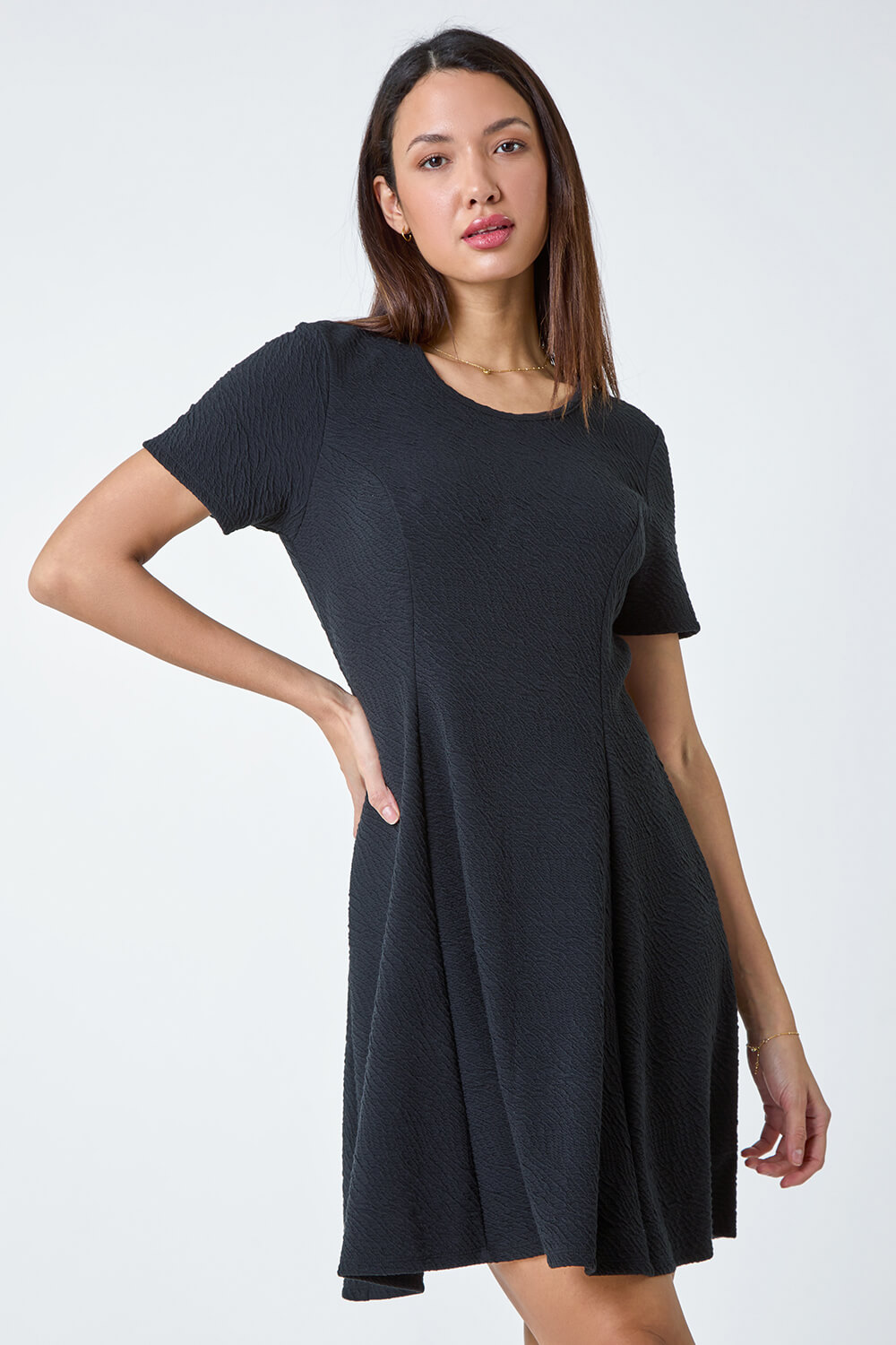 Black Luxe Stretch Pannelled Dress, Image 2 of 5
