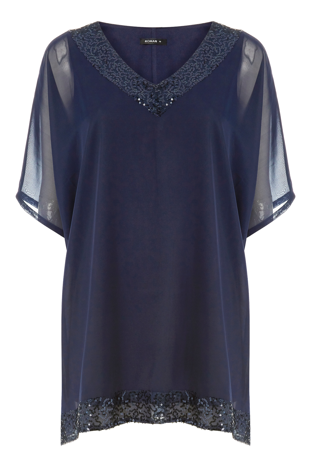 Navy  Sequin V-Neck Overlay Top, Image 5 of 5
