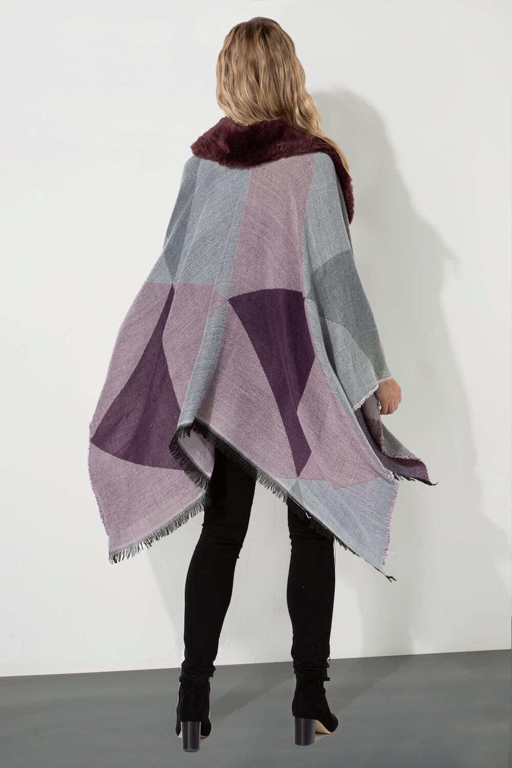 Purple One Size Faux Fur Check Shawl, Image 3 of 4