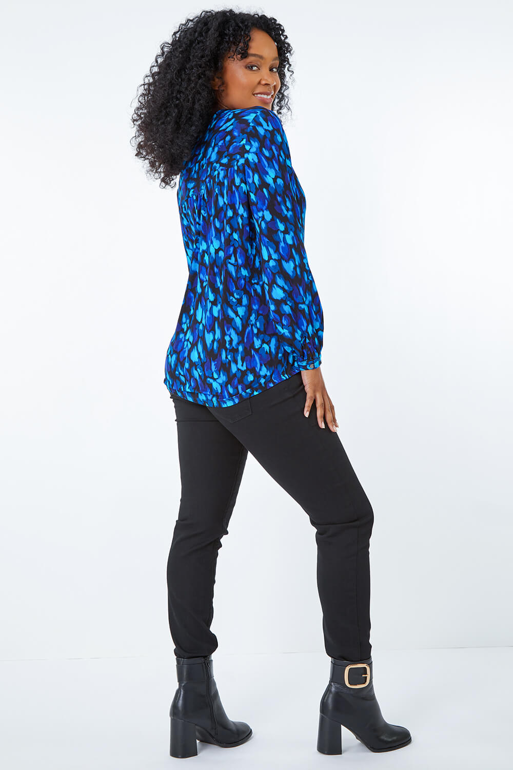 Blue Petite Animal Stretch Jersey Top, Image 3 of 5