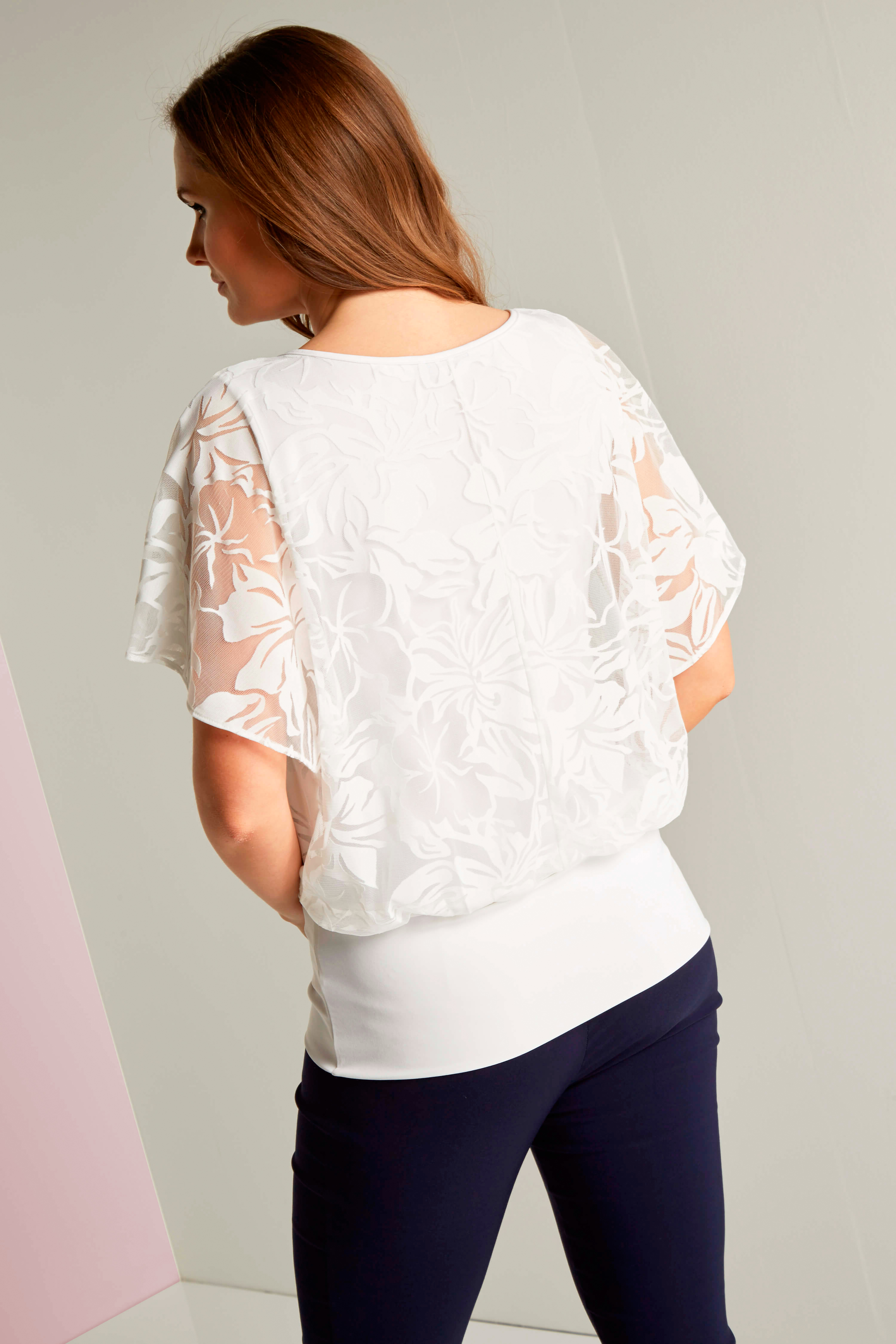Ivory  Floral Double Layer Burnout Print Top, Image 3 of 4