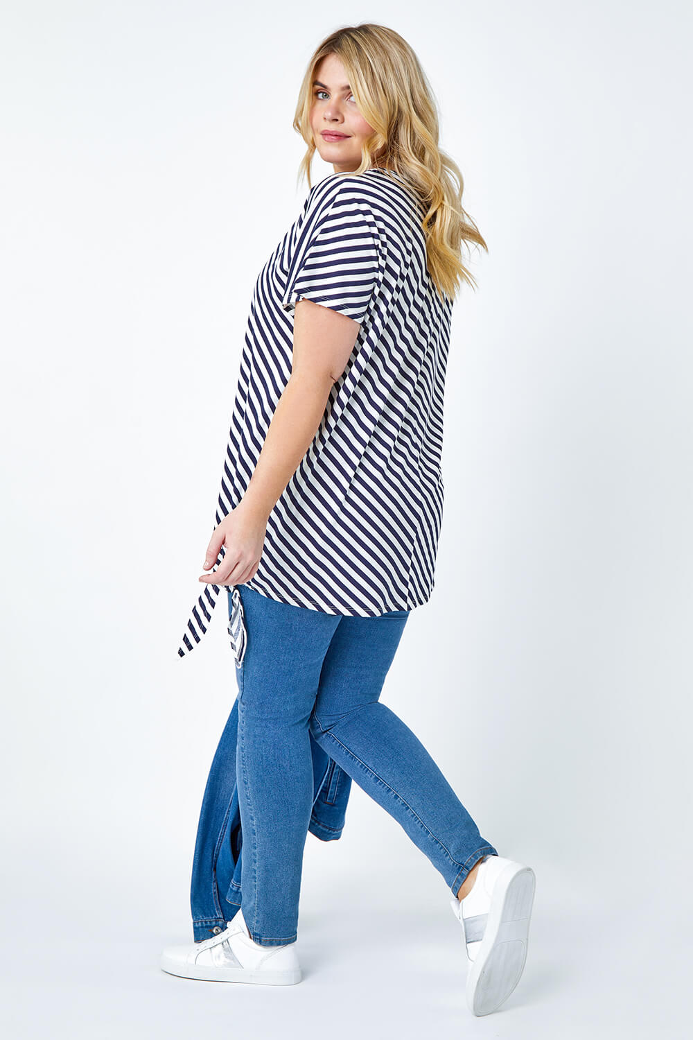Navy  Curve Stripe Side Tie Stretch Top, Image 3 of 5
