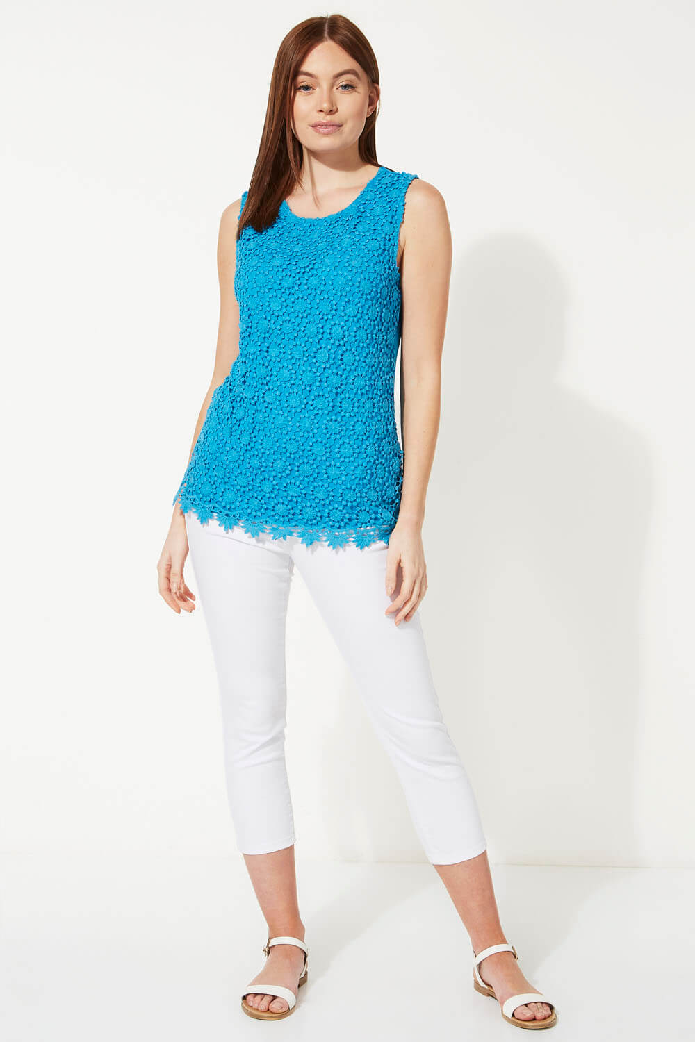 Turquoise Lace Front Shell Top, Image 2 of 5