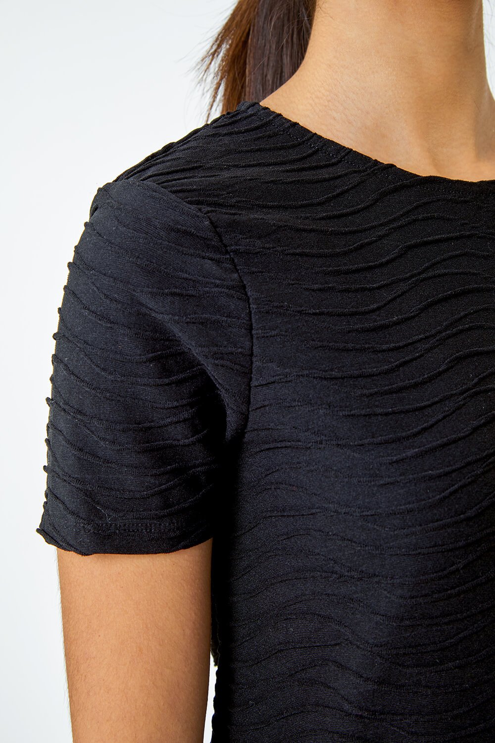 Black Textured A-Line Stretch Dress, Image 5 of 5