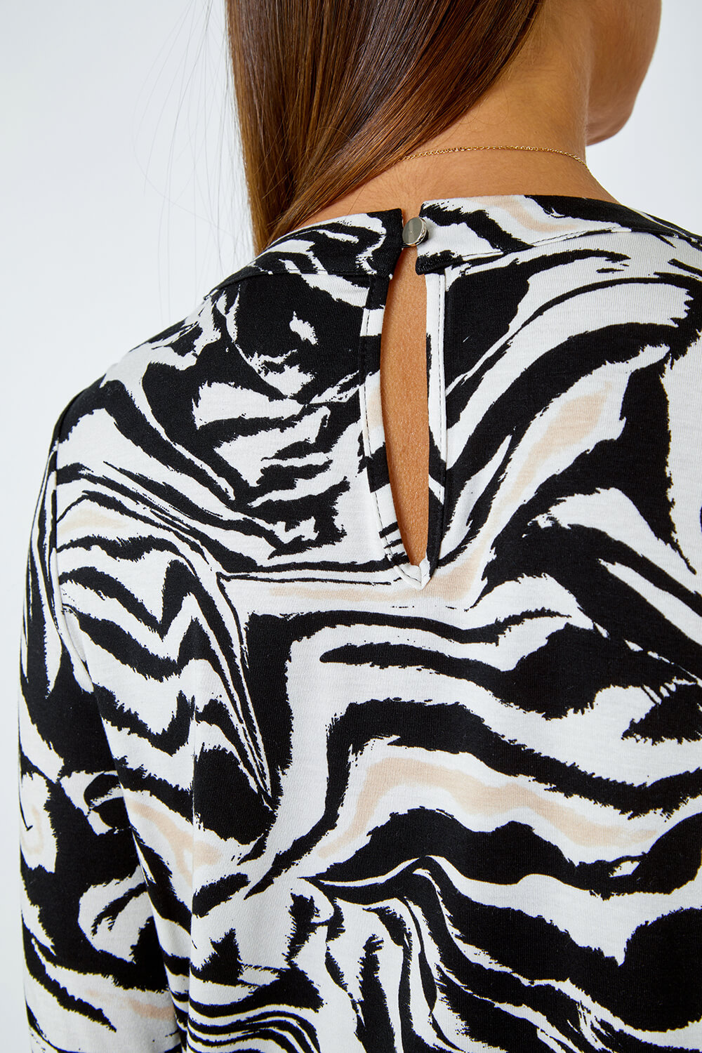 Black Animal Print Pleated Stretch Top, Image 5 of 5