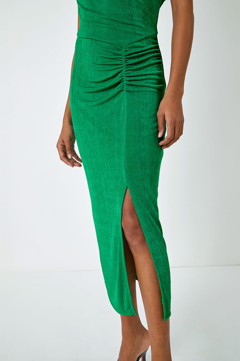 Green Cowl Neck Ruched Midi Dress, Image 5 of 5