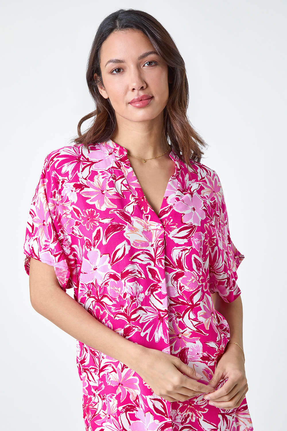 PINK Floral Print Pleat Front Overshirt, Image 4 of 5