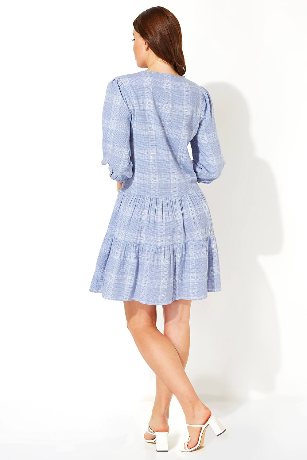 Blue Check Tiered Swing Dress, Image 3 of 5
