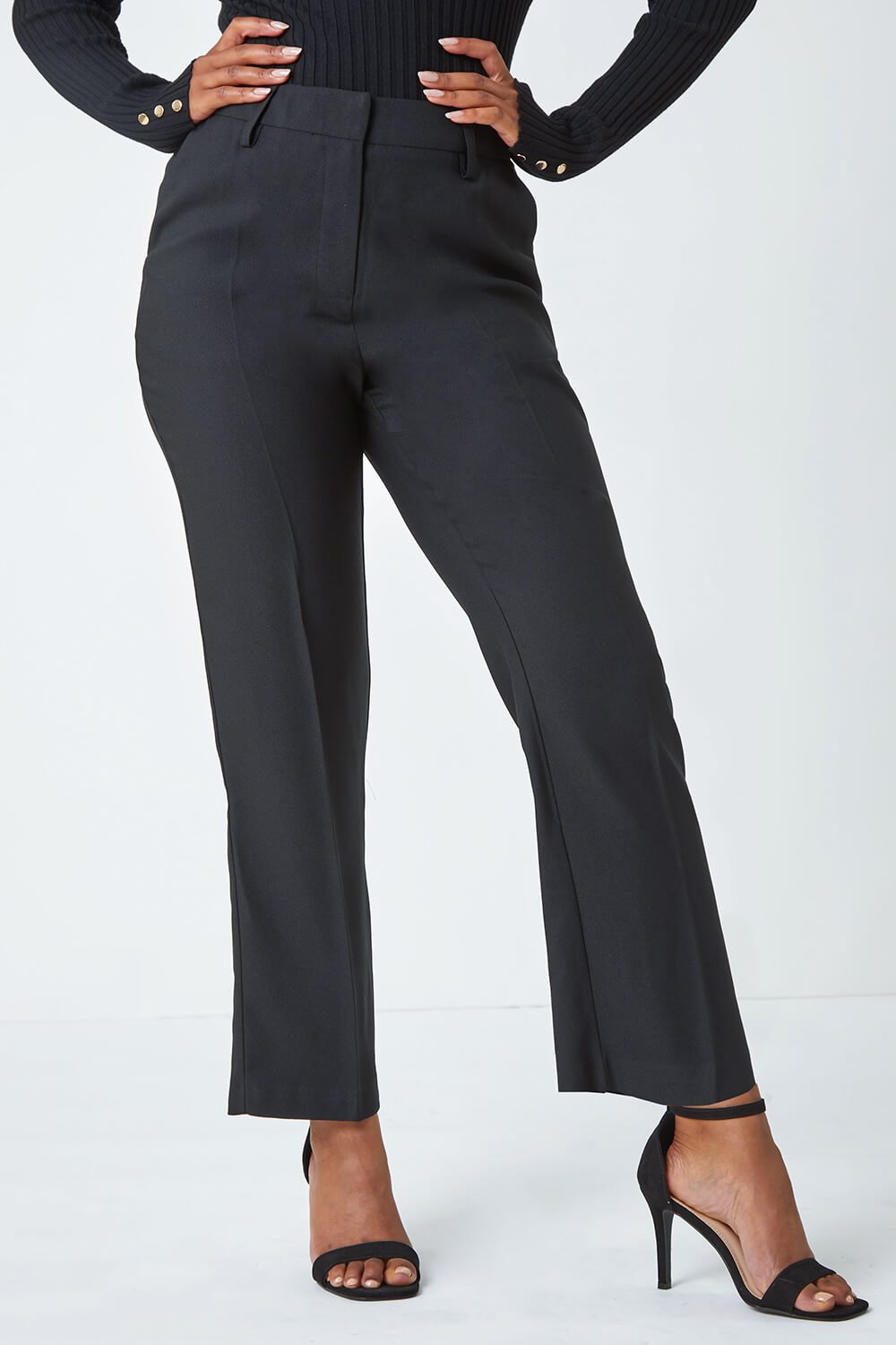 Black Petite Tapered Belted Trousers , Image 3 of 7