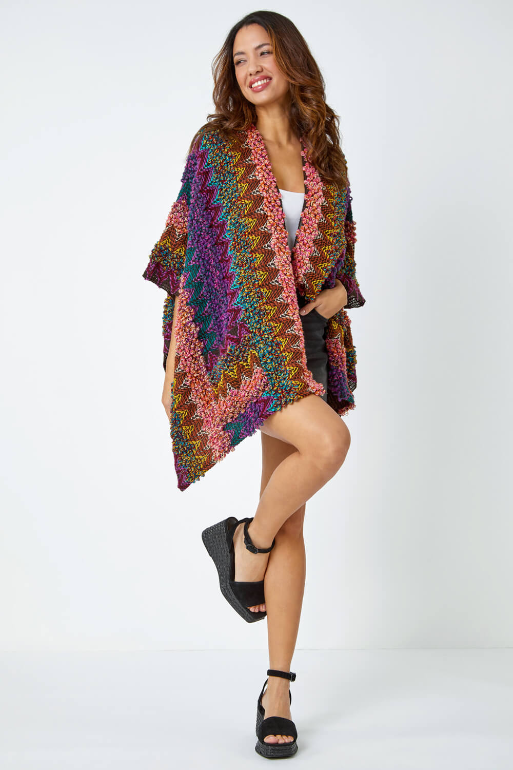 Multi  One Size Textured Aztec Print Cape, Image 3 of 4
