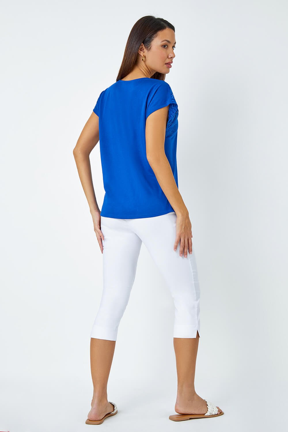 Royal Blue Embellished Palm Print Cut Out T-Shirt, Image 3 of 5
