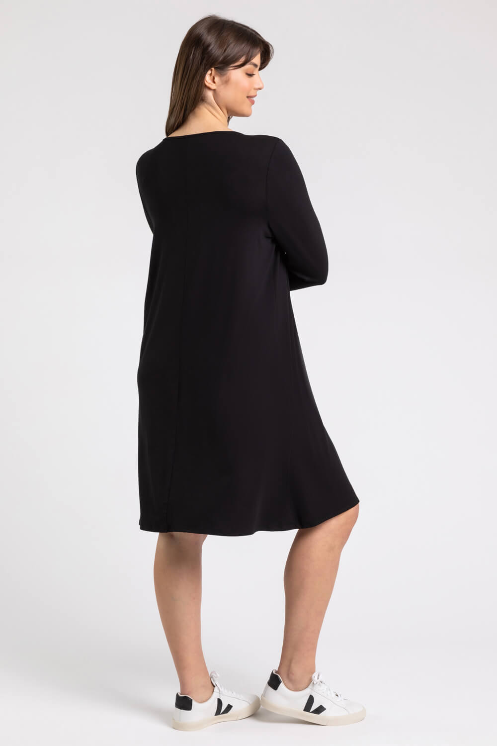 Black Curve Pleat Front Jersey Midi Dress, Image 2 of 4