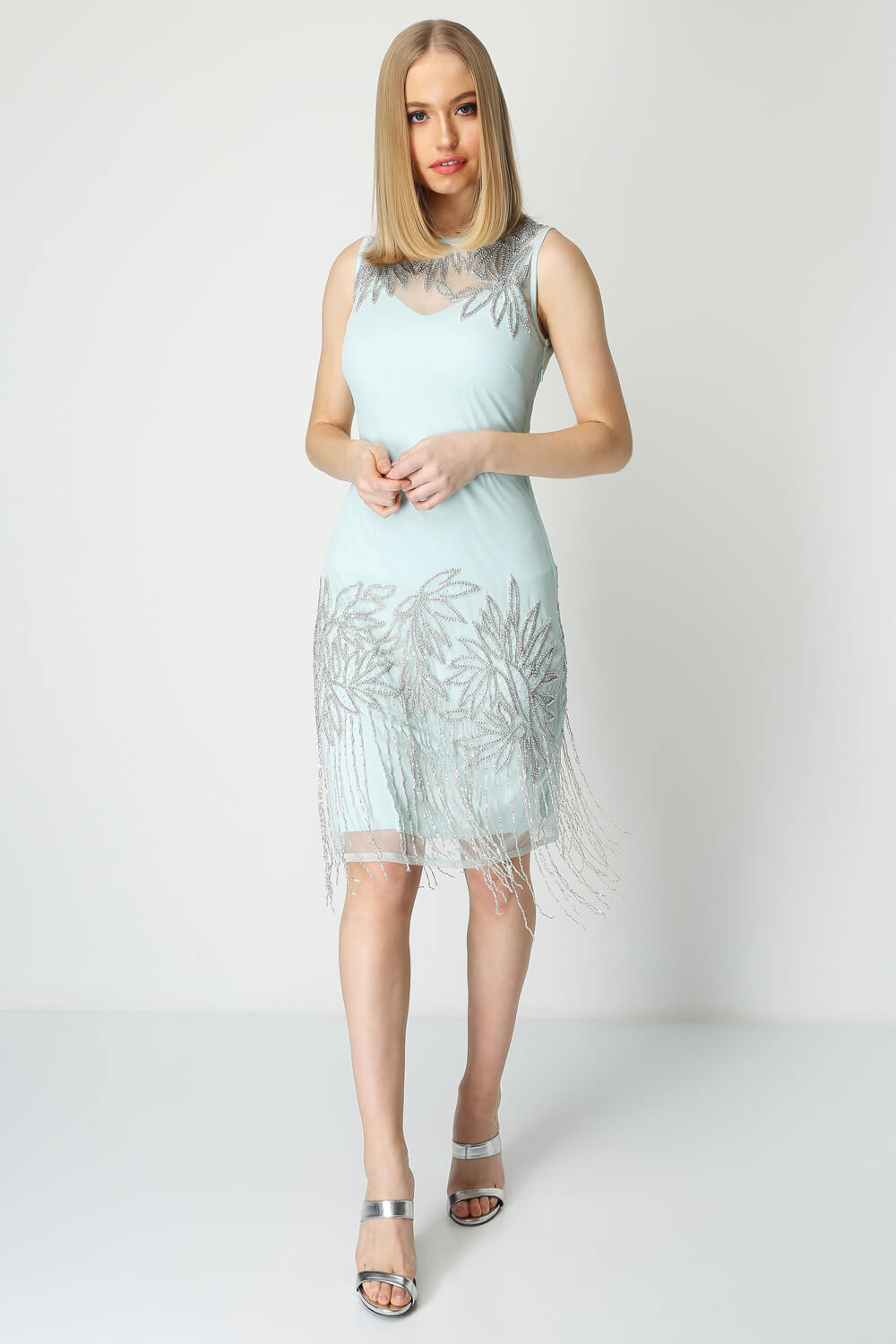 Mint  Embellished Flapper Dress, Image 2 of 5