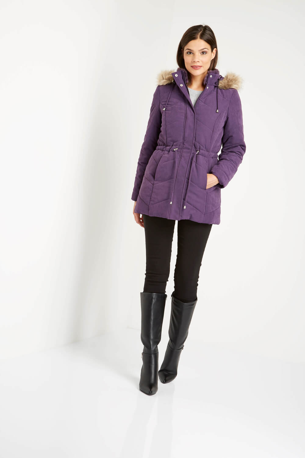 purple parka coat