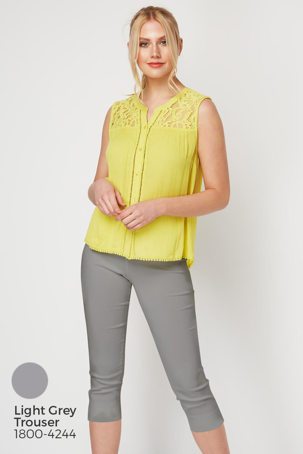Lime Lace Insert Button Up Blouse, Image 7 of 8