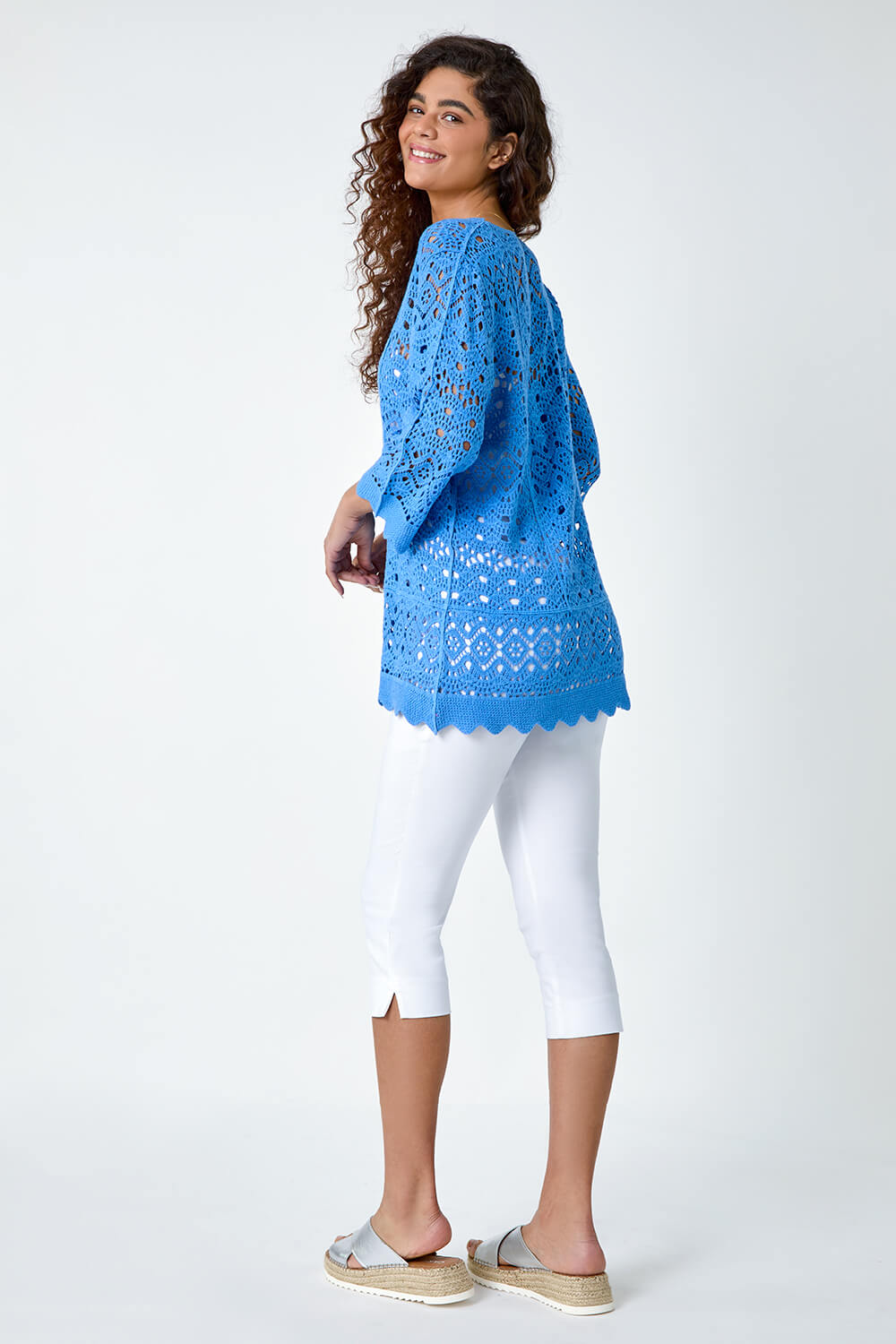 Light Blue  Cotton Crochet Tunic Top, Image 3 of 5