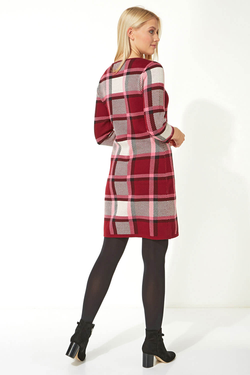 PINK Check Print Knitted Dress, Image 3 of 5