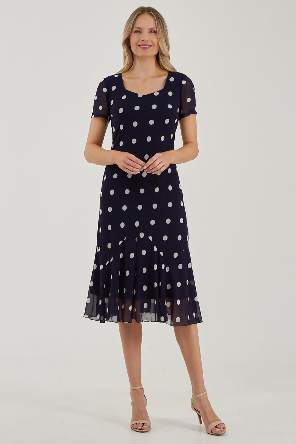Navy  Julianna Spot Print Chiffon Dress, Image 4 of 4