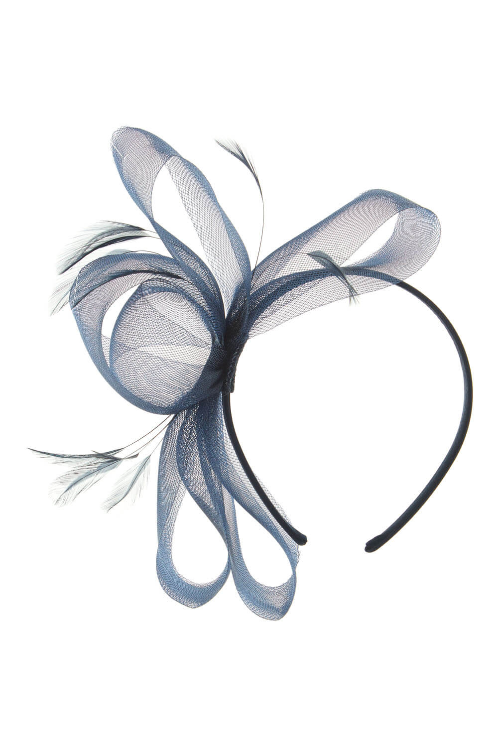 Navy  Bow and Feather Fascinator, Image 3 of 3