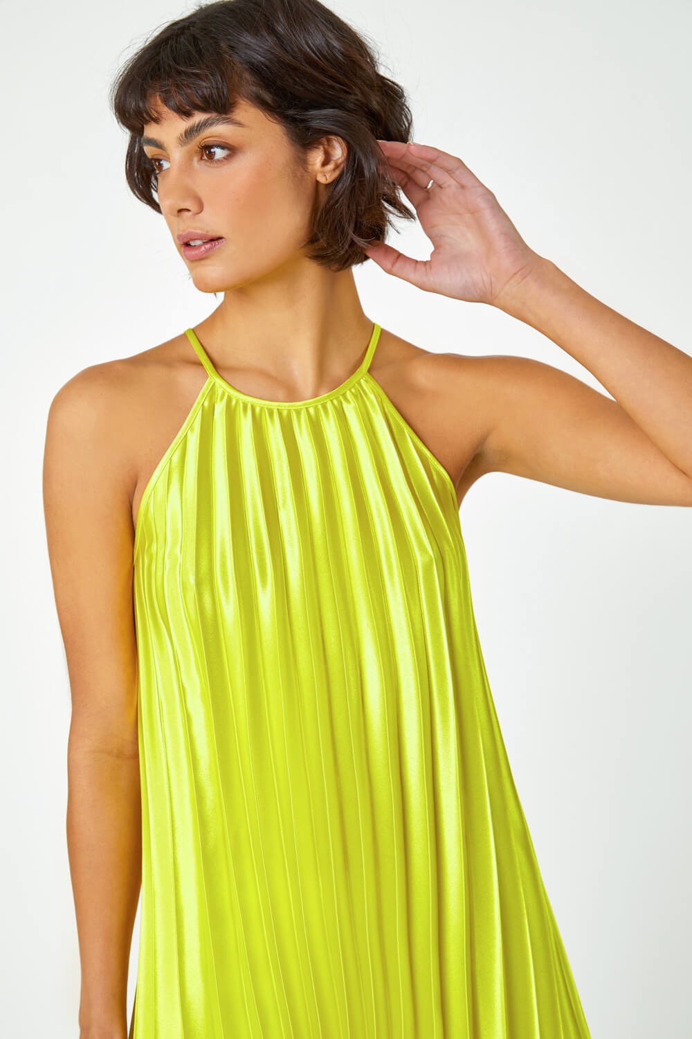 Lime Pleated Halter Neck Top, Image 4 of 5