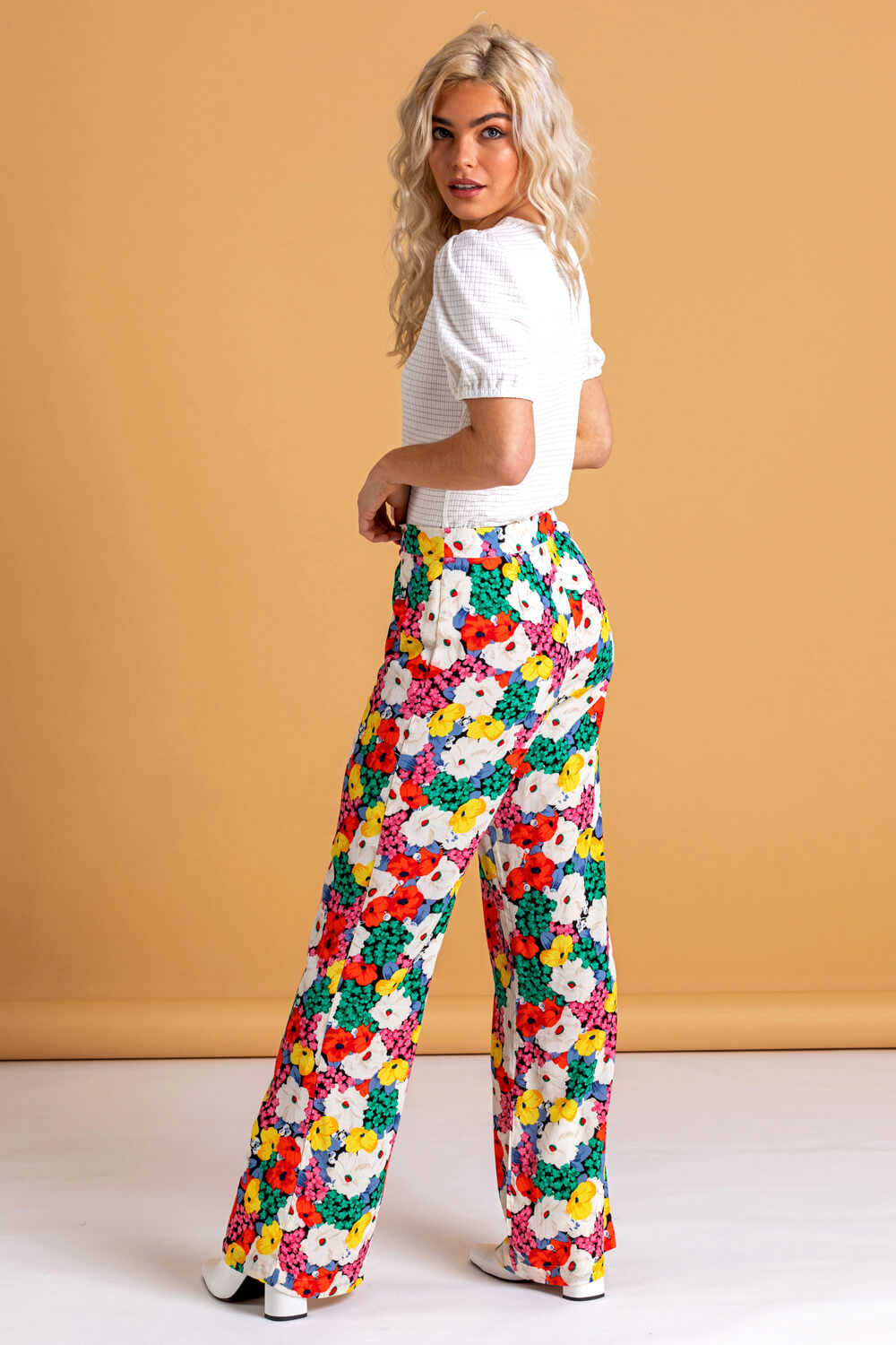 Multi  Contrast Floral Wide Leg Trouser, Image 3 of 5