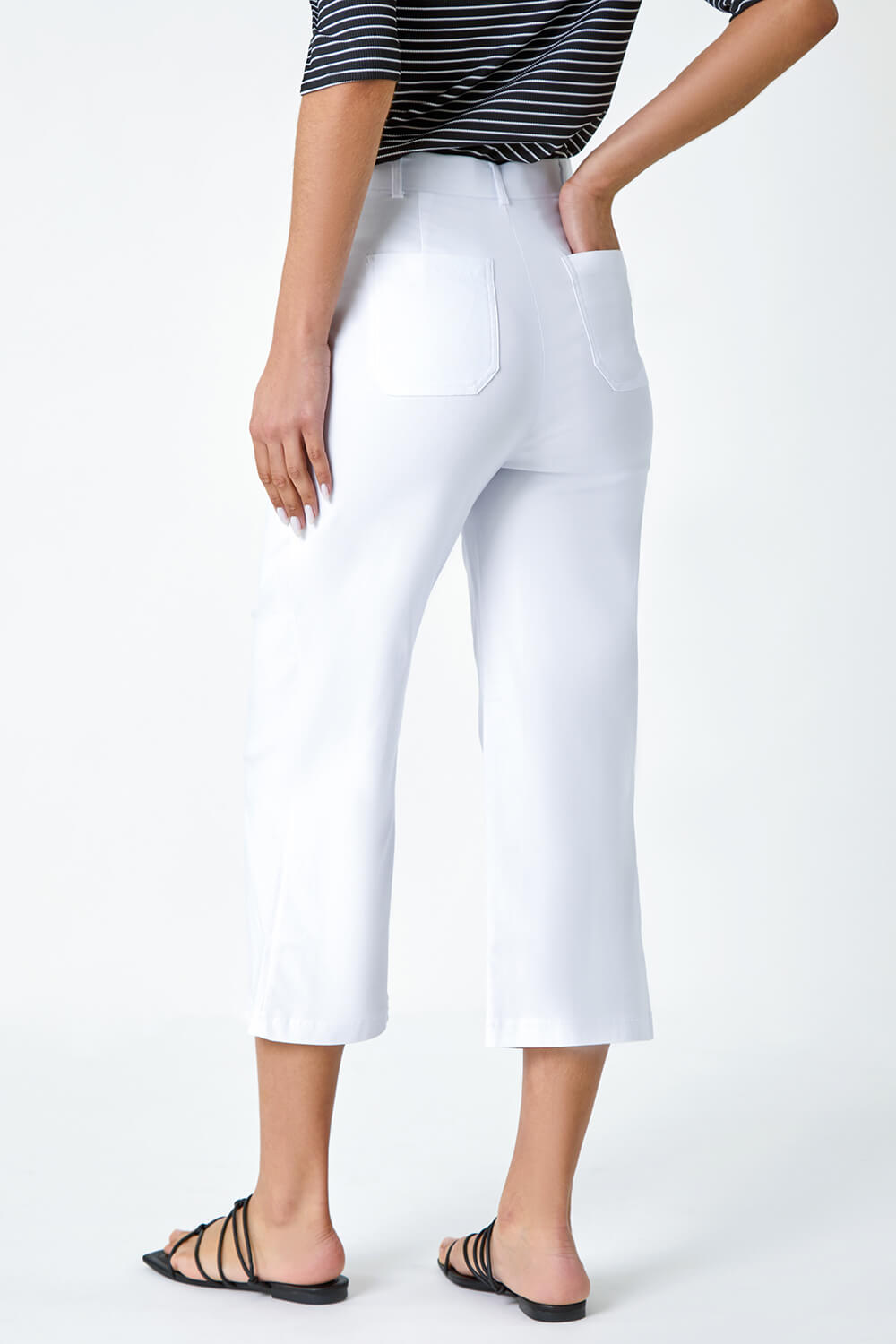 White Cropped Stretch Culotte, Image 3 of 5